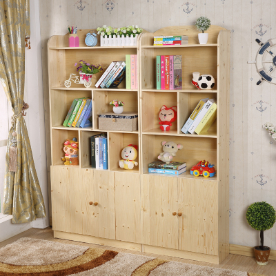 特价松木儿童书架书柜实木学生书柜简易书橱储物柜置物架带柜门