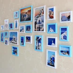 照片墙 地中海24个相框客厅墙 创意组合卧室楼梯风景相片挂背景墙