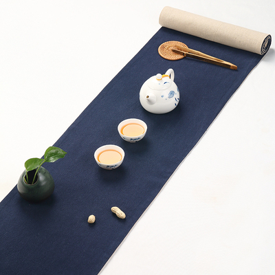 订做包邮 茶几中式桌布桌旗棉麻日式茶道摆件纯手工桌旗