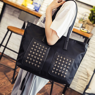 2016新款女包帆布包大容量托特包韩版潮手提包铆钉黑色单肩大包包