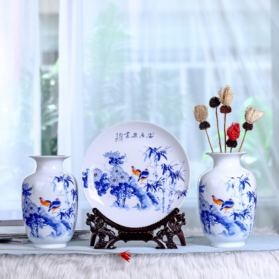 景德镇陶瓷花瓶 时尚简约中式三件套花插 家居客厅时尚装饰品摆件
