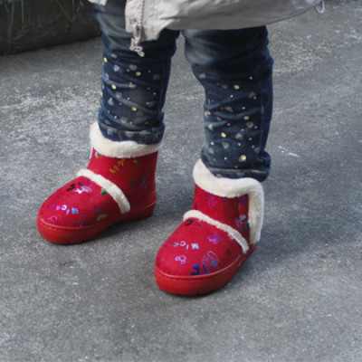 冬季卡通婴儿学步鞋男女童雪地靴棉鞋皮革绒保暖毛毛鞋1-3岁筒靴