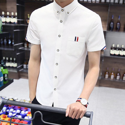 夏季男士短袖衬衫 韩版修身商务免烫青年学生潮流休闲白色衬衣男