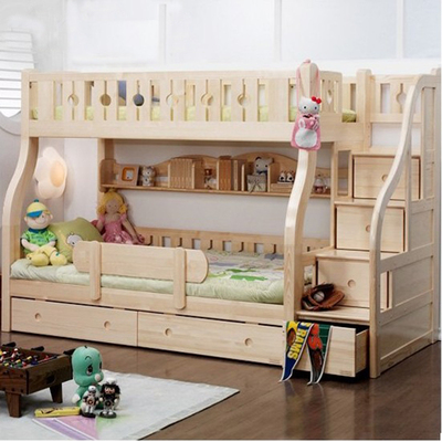 两层床字母床小孩床上下床双层床高低床成人多功能组合床实木儿童