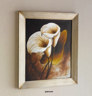 复古手绘花朵油画带木质边框 咖啡厅酒吧欧式装饰画玄关挂画大气