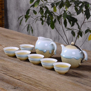 创意个性粗陶陶瓷流釉功夫茶具整套茶壶茶杯套装特价包邮