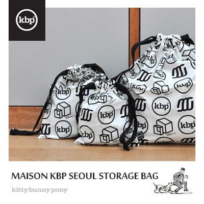 韩国代购kbp化妆kittybunnypony 字母logo整理袋 抽绳旅行收纳包