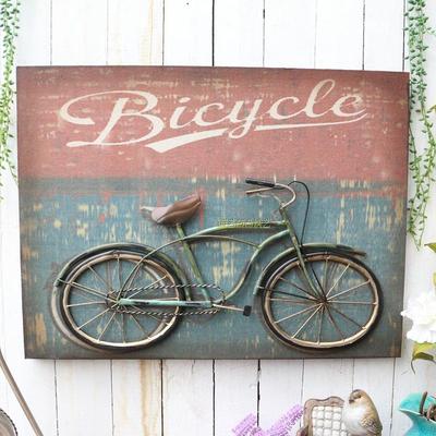包邮美式欧式装饰画 壁挂壁画家居装饰立体铁艺自行车木质挂画