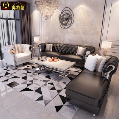 奢华后现代真皮沙发 美式简约欧式整装黑白小户型简欧组合客厅123