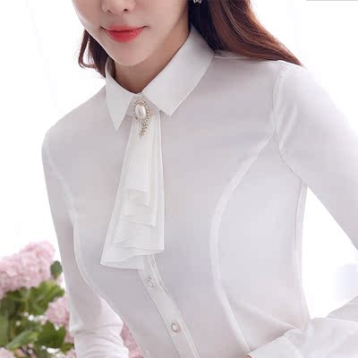 2016秋新款韩版大码白衬衫女长袖OL职业装工作服正装西装打底衬衣