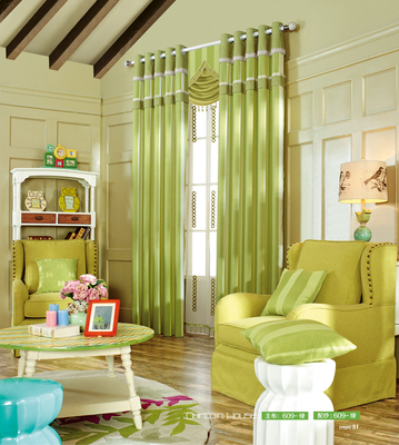 棉麻竖条纹韩式现代简约卧室客厅飘窗成品定制全遮光窗帘布绿色