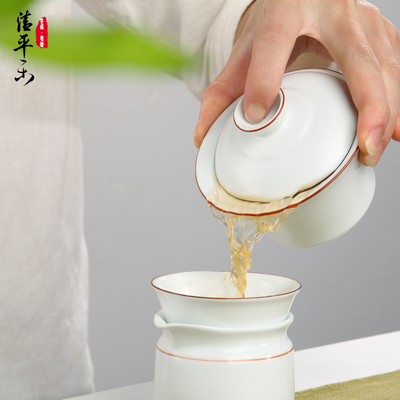 清平乐陶瓷功夫茶具盖碗茶杯大号定窑白瓷三才盖碗茶道手绘泡茶碗