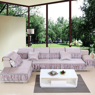 现代简约纯色布艺蕾丝沙发垫夏季欧式冰丝沙发坐凉垫巾套定制包邮