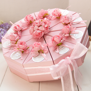 韩式粉色三角蛋糕喜糖盒 创意结婚礼盒个性成品制定纸盒子销售