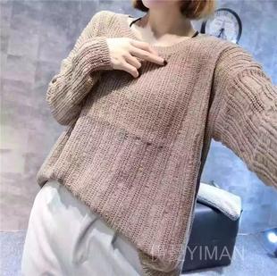 欧洲站2016秋季新款韩版时尚下摆开叉套头宽松显瘦长袖针织衫毛衣