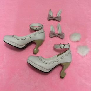 日系自创新款桌角款兔子鞋兔耳朵蝴蝶结女鞋洛丽塔lolita高跟单鞋