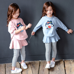 女童套装2016秋装新款韩版宝宝儿童春秋蝙蝠衫卫衣打底裙裤两件套