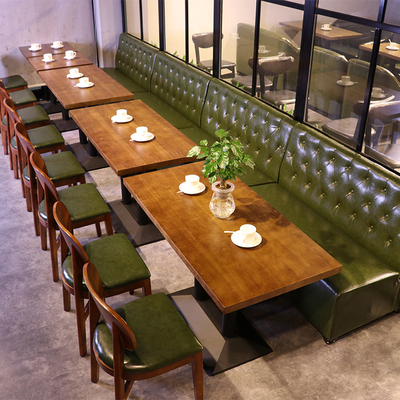 咖啡西餐沙发桌椅组合 港式茶餐厅甜品店实木桌椅 靠墙转角位卡座