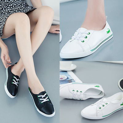 秋季新款韩版一脚蹬小白鞋平底系带休闲鞋学生女鞋运动鞋黑色单鞋