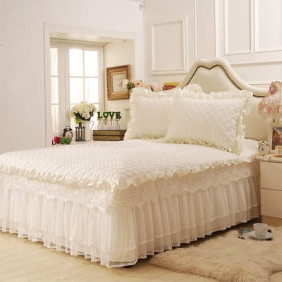 韩版白色蕾丝床裙单件 纯棉床罩床裙三件套床笠1.5 1.8米双人夏季