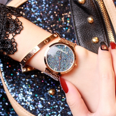 正品玛莎莉手表女玫瑰金女款手表时尚潮流水钻时装表女神腕表