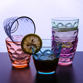 炫彩色玻璃雨点杯定做订制印字LOGO礼品广告杯批发独立二四六个装