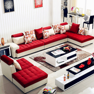 布艺沙发大小户型可拆洗简约现代客厅家具转角U型时尚布沙发组合