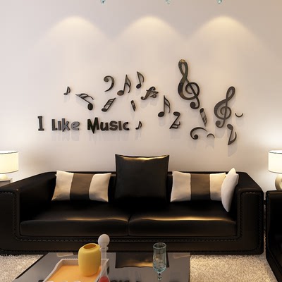音符创意3D水晶立体墙贴亚克力墙客厅沙发卧室贴纸家居装饰
