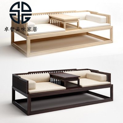 新中式沙发 现代会所客厅实木罗汉床 简约样板房原木禅意家具定制