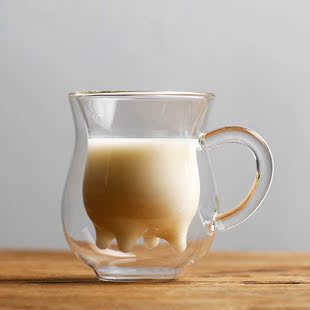 包邮杯子双层玻璃耐热 牛奶杯子 创意可爱杯 果汁早餐亲子杯 特价