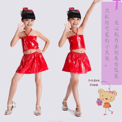 六一新款儿童舞蹈服装表演出服女童幼儿团体舞花木兰红色皮裙特价