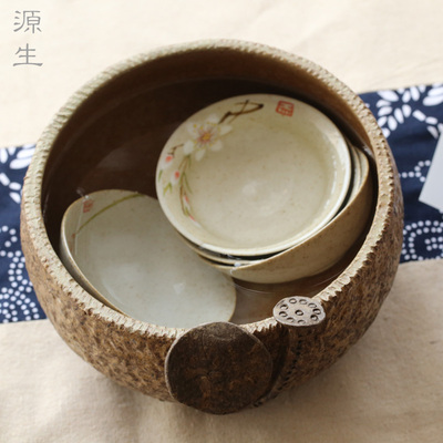 包邮宜兴日式粗陶瓷茶洗手工茶碗杯洗小号荷叶水洗功夫茶道具配件