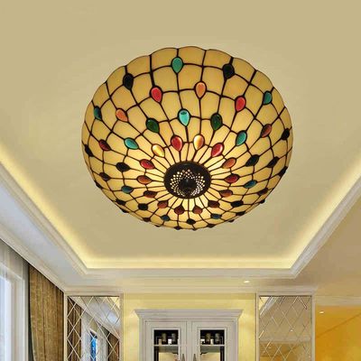 欧式客厅蒂凡尼艺术吸顶灯LED圆形凤尾酒店别墅超薄创意餐厅灯具