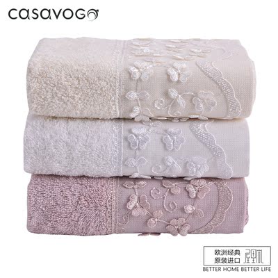 CASAVOGO原装进口优质加厚纯棉家用吸水毛巾柔软蕾丝小号面巾