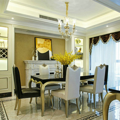 新古典餐桌实木餐桌椅香槟金烤漆一桌六椅组合小户型酒店简约桌子
