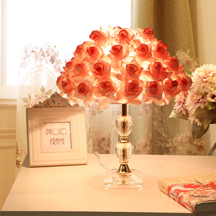 水晶台灯卧室床头灯婚庆婚房创意温馨玫瑰花结婚礼物欧式遥控台灯