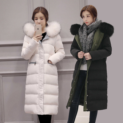 2016冬装新款韩版修身羽绒服女中长款保暖加厚过膝大毛领大码外套