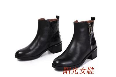 2016秋冬新品 真皮石头纹裸靴方跟侧拉链短筒马丁靴女短靴BJH46