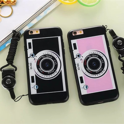 韩国创意个性照相机手机壳iphone6挂绳苹果6s plus硅胶套情侣潮女