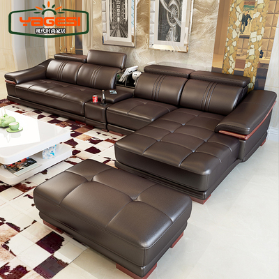 简约现代真皮沙发组合时尚转角大户型客厅欧式皮沙发家具2136