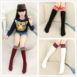 春夏男女童儿童学院风可爱中筒袜运动学生纯棉条纹防蚊袜子长筒袜