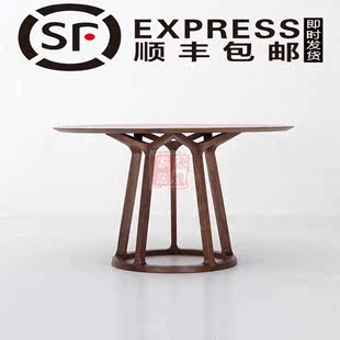 北欧圆餐桌 实木 橡木圆形圆桌小户型创意家用饭桌榆木桌椅会议桌