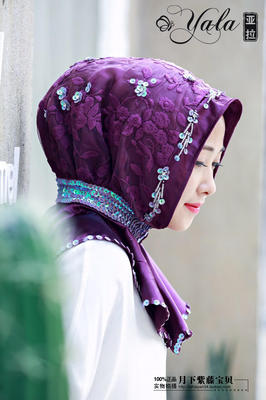 16亚拉第三季穆斯林方便头巾回族时尚纱巾暗扣简单款手工盖头新款