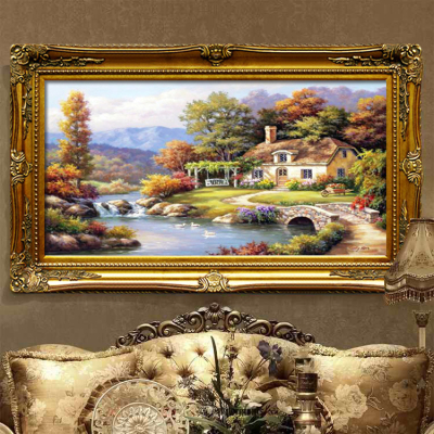 欧式油画手绘古典风景 简欧客厅餐厅卧室挂画有框 托马斯花园景1
