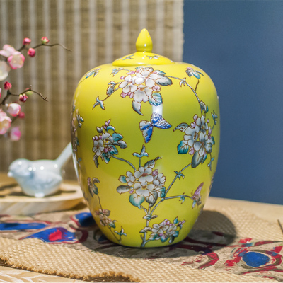 陶瓷花瓶摆件新中式现代简约储物罐粉彩手绘陶瓷欧式古典花瓶摆设