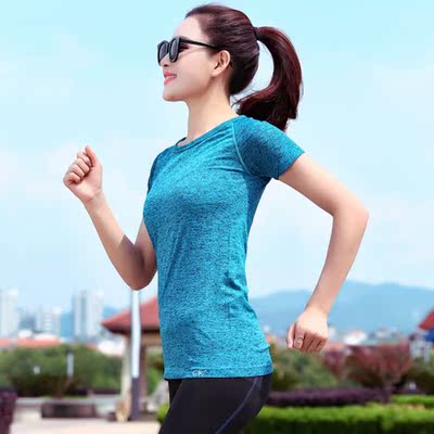 夏季运动t恤女高弹宽松健身跳操跑步服瑜伽上衣透气排汗速干短袖