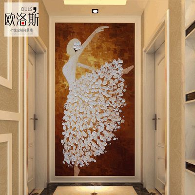 手绘3d立体欧式玄关走廊过道背景墙壁纸大型墙布芭蕾舞者抽象油画