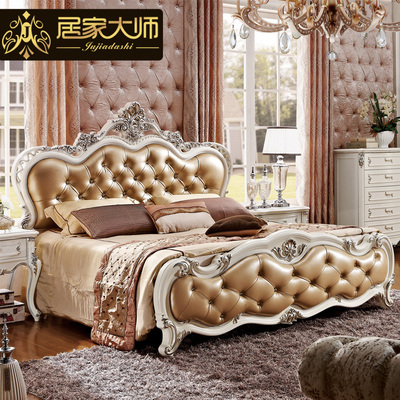 居家大师欧式床1.8米储物真皮公主床白色实木双人床法式婚床包邮