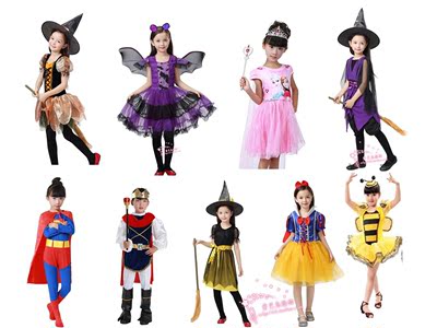 新款万圣节儿童服装化妆舞会cosplay女巫婆裙子女公主裙魔法女巫