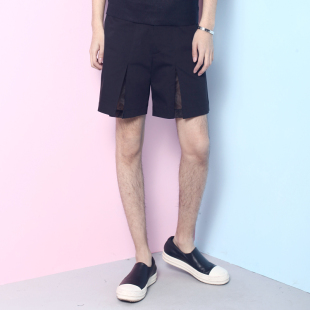 路克原创设计  黑色修身型短裤   隐形透明设计